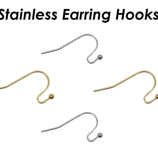 50 x Stainless Steel Earring Hooks Gold Silver Tarnish Free, Bulk Wholesale Hypoallergeni Surgical Steel Earrings Wires for Jewelry Making