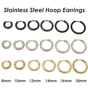 Stainless Steel Huggie Hoop Earrings for Men Women, Silver Black Gold Sleeper Earring Hoops, Surgical Ear Piercing Hoop Hypoallergenic Hooks