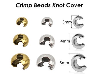 50 x Crimp Bead Knot Cover 3mm 4mm 5mm 6mm for Jewelry Making, Tarnish Resistant Silver Gold Crimp Covers for Bracelet Necklace