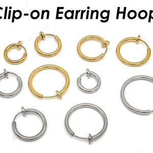 Clip on Earrings for Women, Stainless Steel Earring Hoops Hypoallergenic, No Piercing Earrings for Men, Hoop Earrings Gold Silver image 9
