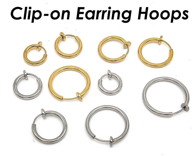 Clip on Earrings for Women, Stainless Steel Earring Hoops Hypoallergenic, No Piercing Earrings for Men, Hoop Earrings Gold Silver image 9