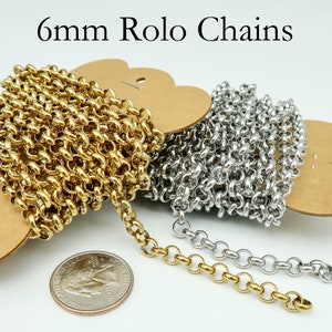 10 Feet x Stainless Steel Rolo Chain Bulk Wholesale, Tarnish Free Gold Silver 6mm Big Rolo Link Chain for Necklace Bracelet Making image 3