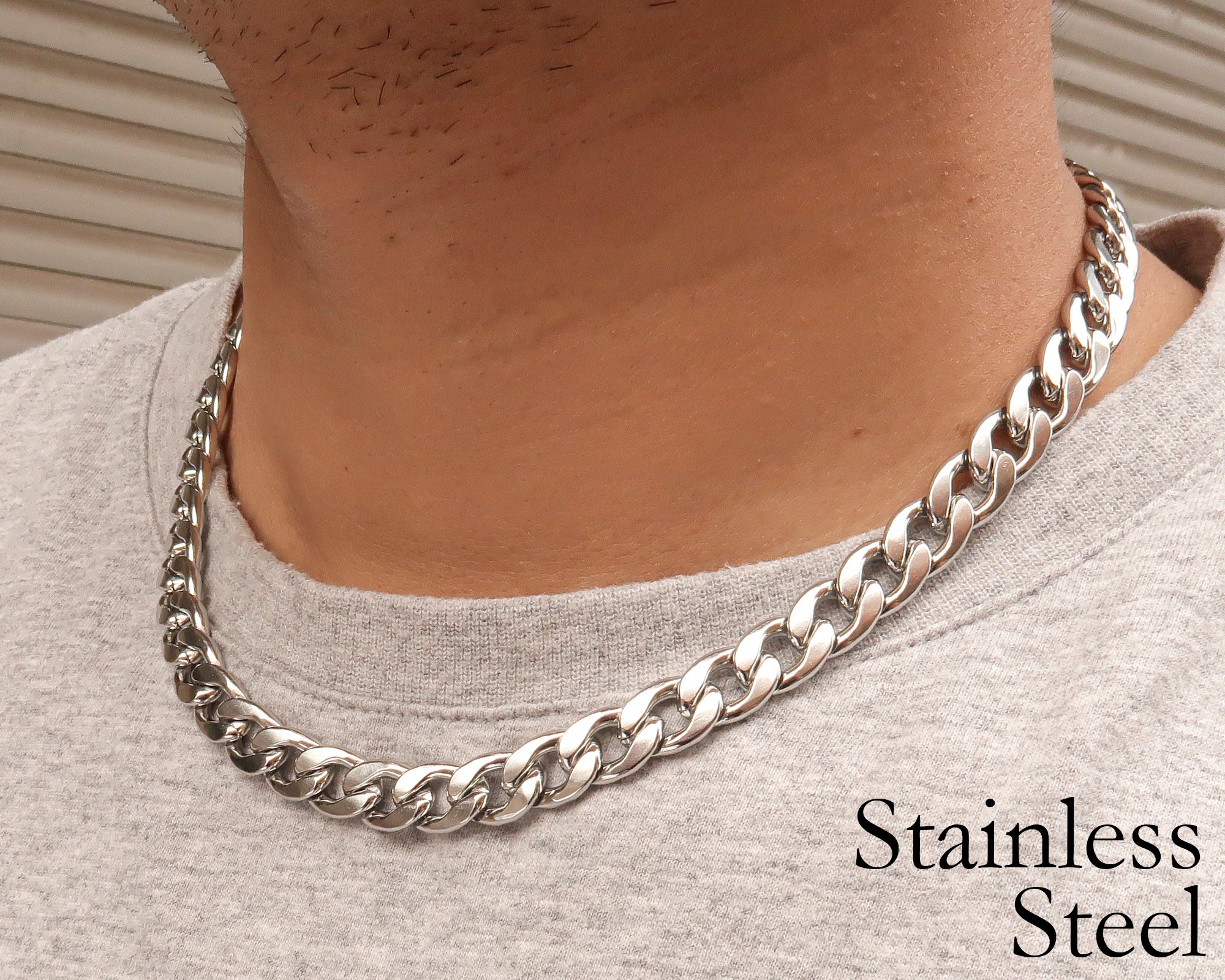 Stainless Steel Necklace for Men Women, 10mm Miami Cuban Link Necklace,  Tarnish Free Big Heavy NK Curb Necklace, Gift Jewelry for Him / Her 