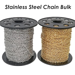 30 Feet x Stainless Steel Chain Bulk by the foot, Bulk Chain by the inch for Necklace Making, Cable Link Rolo Chain Bulk by the Yard Meter