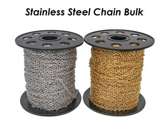 30 Feet x Stainless Steel Chain Bulk by the foot, Bulk Chain by the inch for Necklace Making, Cable Link Rolo Chain Bulk by the Yard Meter