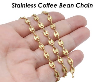 Kaffeebohnenkette, Edelstahlkette Gold Silber, Anlauffreie Kette für Männer oder Frauen Halskette oder Armbandherstellung