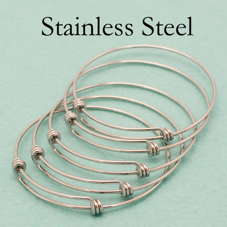 10/100 x Stainless Steel Bracelet for Women Men, Adjustable Charm Bracelet Blank, Expandable Charm Bangle Wire Bracelet Bulk Wholesale image 2