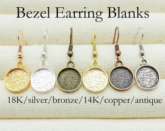 20 x Bezel Earring Setting 12mm 16mm 18mm 20mm Round Earring Base Tray Blanks for Jewelry Making - Silver Gold Brozne Copper Gunmetal