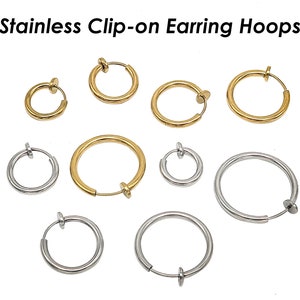 Clip on Earrings for Women, Stainless Steel Earring Hoops Hypoallergenic, No Piercing Earrings for Men, Hoop Earrings Gold Silver image 1