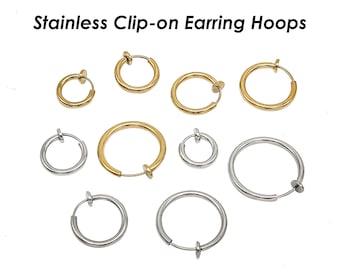 Clip on Earrings for Women, Stainless  Steel Earring Hoops Hypoallergenic, No Piercing Earrings for Men, Hoop Earrings Gold Silver