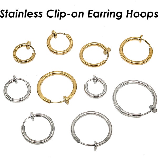 Clip on Earrings for Women, Stainless  Steel Earring Hoops Hypoallergenic, No Piercing Earrings for Men, Hoop Earrings Gold Silver