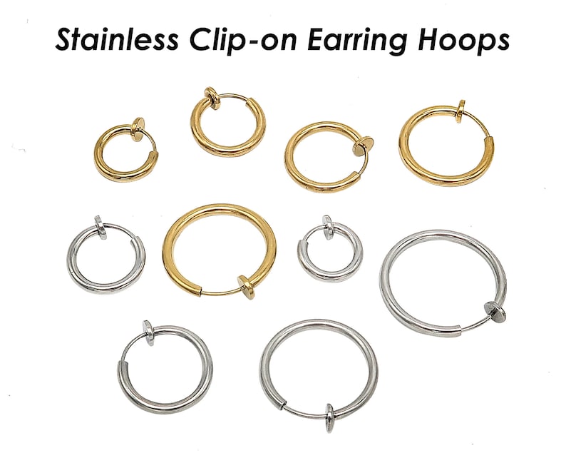 Clip on Earrings for Women, Stainless Steel Earring Hoops Hypoallergenic, No Piercing Earrings for Men, Hoop Earrings Gold Silver image 1