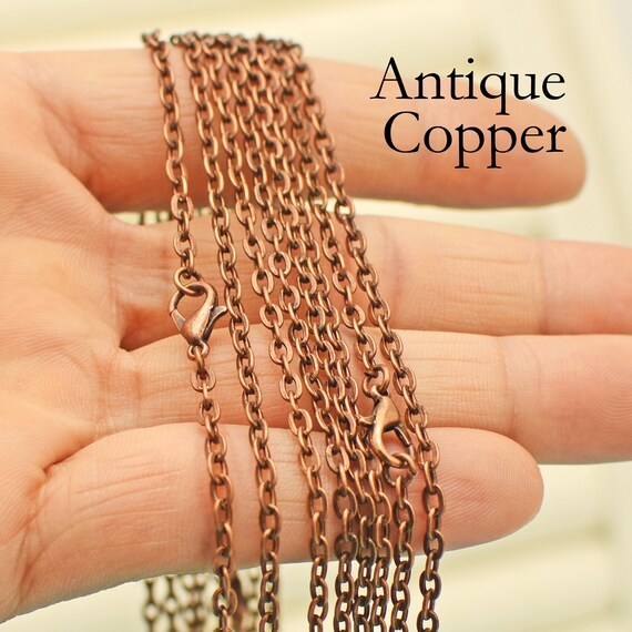 10/50 X Antique Copper Necklace for Women, 18 24 30 Inch Copper Chain  Necklace, Cable Link Oval Rolo Necklace Wholesale for Jewelry Making 