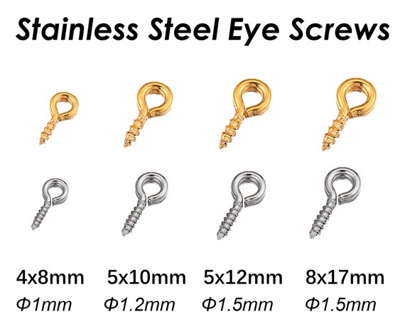 50 X Stainless Steel Eye Screws Gold Silver, Screw Eye Bails, Screw Eye Pin,  Bail Peg for Jewelry Making 