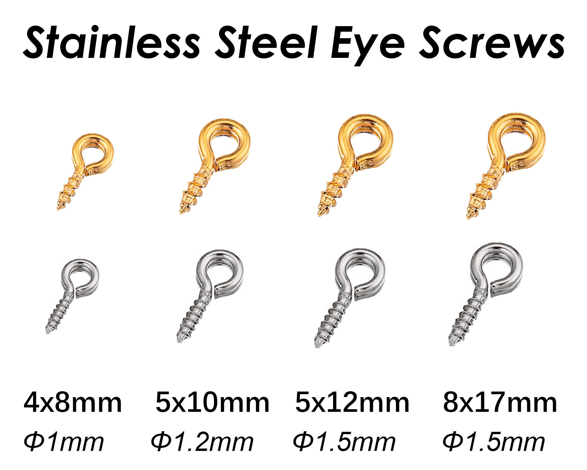 IDEALSV Small Mini Eyes Screw-In Hooks Jewelry Eye Pin,Silver+Gold Colors (500 Pcs)