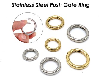 Stainless Steel Carabiner Clasp, Round Carabiner Lock Connector, Silver Gold Spring Gate Ring, Push Gate Ring, Charm Holder Connector