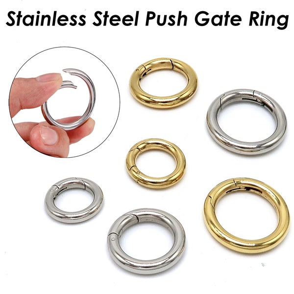Stainless Steel Carabiner Clasp, Round Carabiner Lock Connector, Silver Gold Spring Gate Ring, Push Gate Ring, Charm Holder Connector