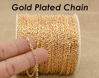 30 pieds - KC Gold Chain Bulk Wholesale by the Inch Yard Spool, Light Gold Plated Cable Link Chain Rolo Collier Chaîne pour la fabrication de bijoux