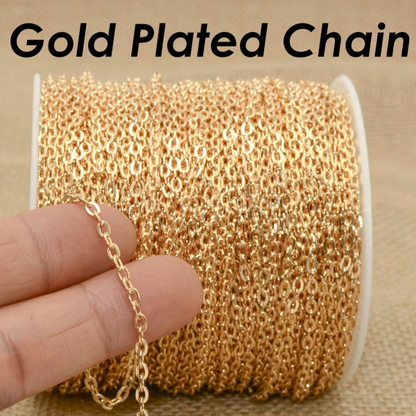 30 pieds - KC Gold Chain Bulk Wholesale by the Inch Yard Spool, Light Gold Plated Cable Link Chain Rolo Collier Chaîne pour la fabrication de bijoux