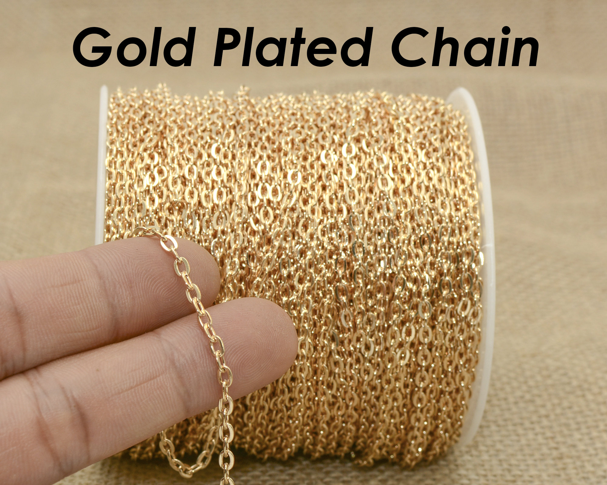 30 Feet KC Gold Chain Bulk Wholesale by the Inch Yard Spool Light Gold Plated Cable Link Chain Rolo Necklace Chain For Jewelry Making