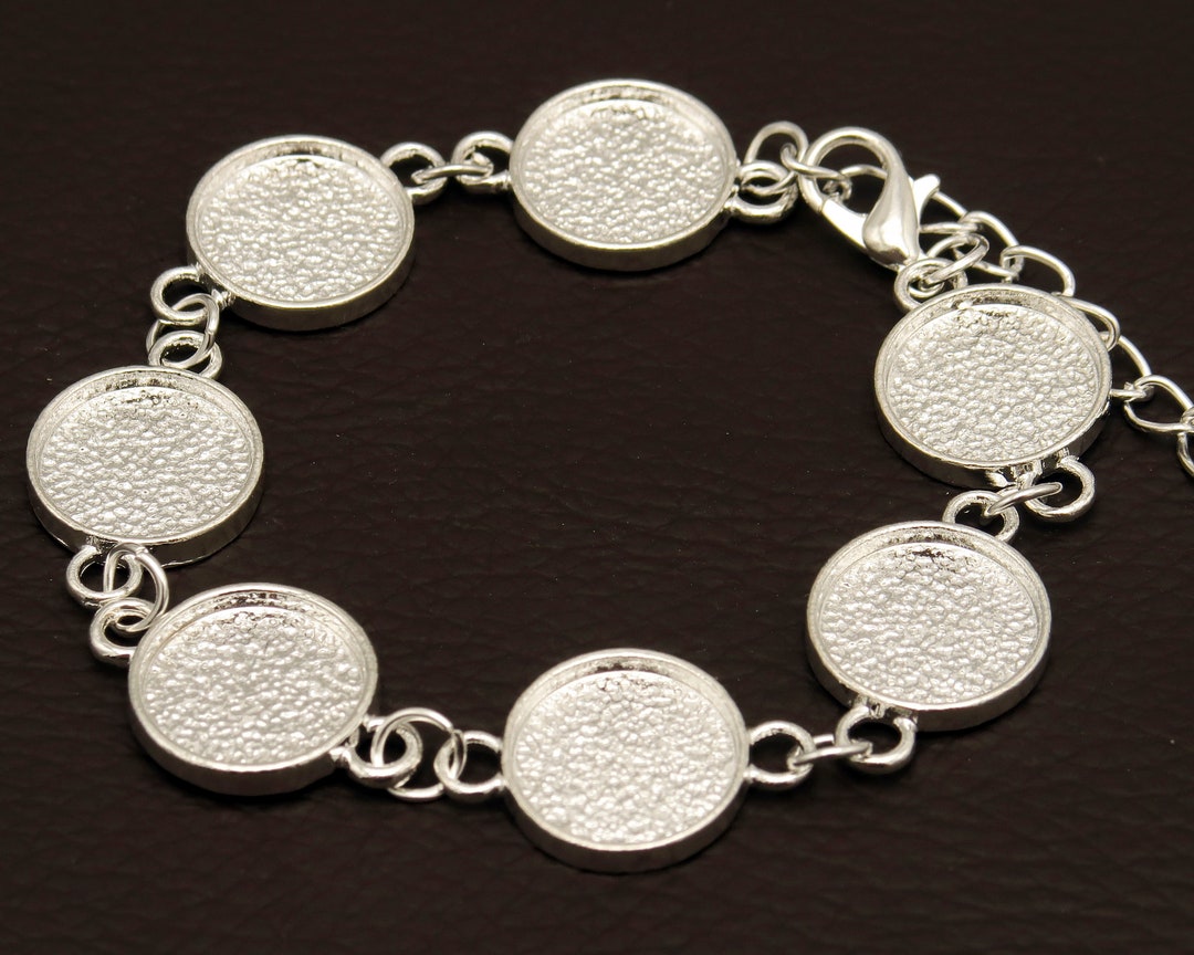 12mm Round Bezel Bracelet Blanks for Jewelry Making, Silver Bracelet