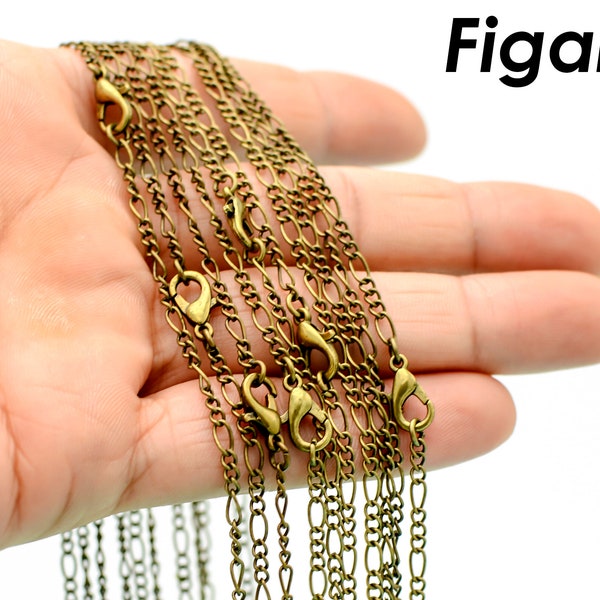 10 x Bronze Figaro Necklace Dainty Antique Brass Link Chain Necklace for Women Men for Jewelry Making - Soldered Links