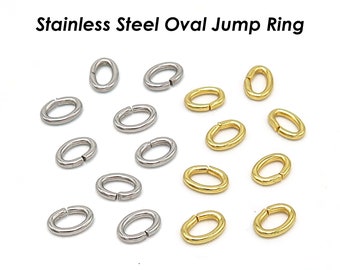 100 x Oval Jump Rings Gold Silver, Stainless Steel Jump Rings Round & Oval Bulk Wholesale, Tarnish Free Jewelry Findings for Jewelry Making