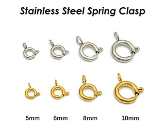 10x Stainless Steel Spring Ring Clasp Gold Silver, Tarnish Free 5mm 6mm 8mm 10mm Spring Clasp Wholesale Jewelry Supplies for Necklace Making