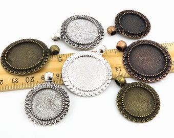 20mm 25mm Bezel Pendant Blank, Round Cabochon Tray, Sunflower Pendant Setting Base for Jewelry Making