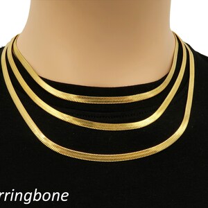 Herringbone Choker Necklace Gold Silver, Tarnish Free Stainless Steel Flat Snake Chain Layered Necklace Women Men, Gift for Him Her