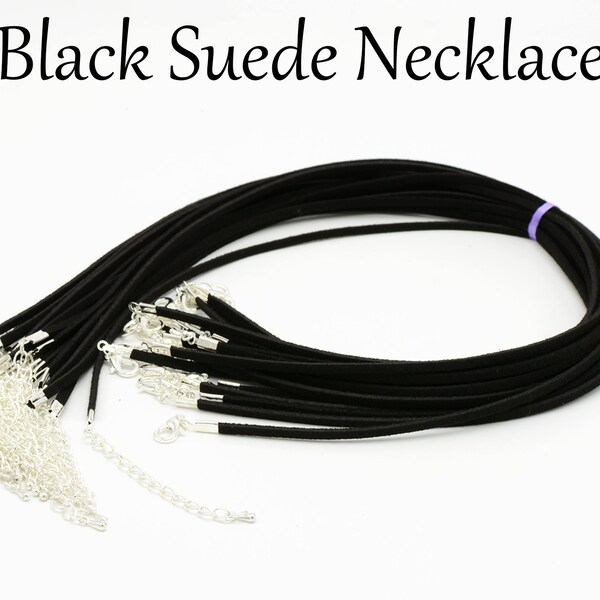 10 x Suede Cord Necklace, Bulk Wholesale Black Faux Leather Necklace for Women, 18 Inch Leatherette Necklace with Chain Extender