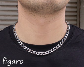 Stainless Steel Figaro Necklace Gold Silver, Tarnish Free Figaro Link Chain Bracelet for Men Women, Gift for Him or Her