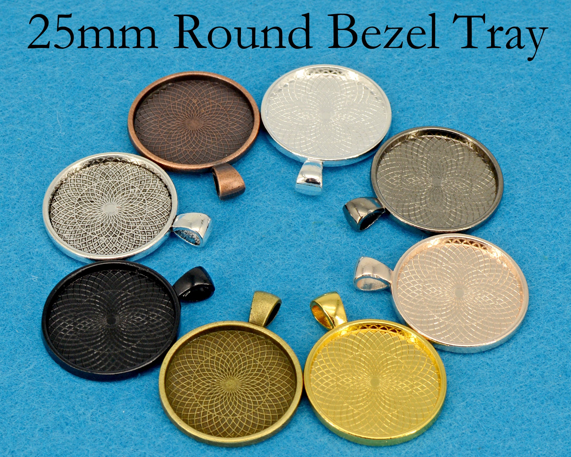 50pcs Silver Blank Round Bezel Tray Base for Cabochon Necklace Pendants