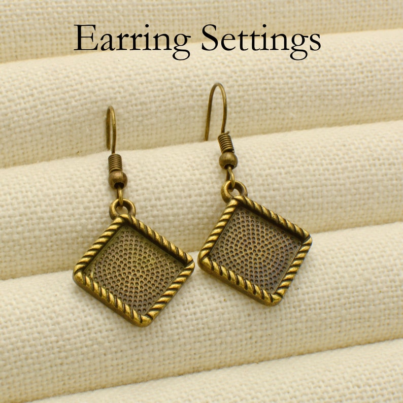 Rope Trim Charm Earring Base 20 pcs Square Earring Blanks Diamond shape 12mm Earring Bezel Setting