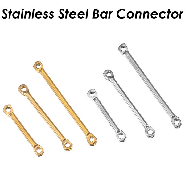 50 x Stainless Steel Bar Connectors, 15mm 20mm 25mm Bar Links Gold Silver, Earring Connectors, Connector Bar Charms W/ Two Hole Links