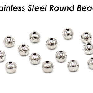 100 x perles en acier inoxydable or argent, perles d'espacement en acier inoxydable en gros sans ternissement, perles rondes lisses sans couture pour la fabrication de bijoux Silver Tone