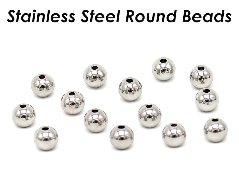 100 x perles en acier inoxydable or argent, perles d'espacement en acier inoxydable en gros sans ternissement, perles rondes lisses sans couture pour la fabrication de bijoux Silver Tone