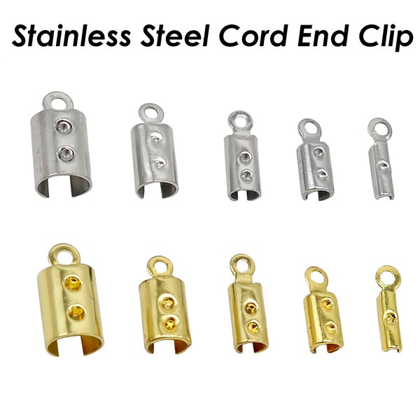 50 x Stainless Steel Crimp End Caps, Fold Over End Caps, Pinch End Caps, Cord End Clasps, Cord Cover, Cord Crimps for Jewelry Making