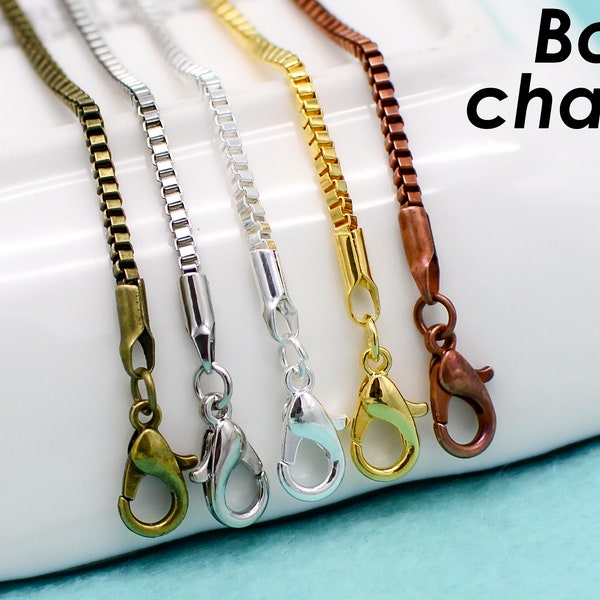 Box Chain Necklace, 18 inch & 24 Inch Box Chain, 2mm Cube Chain, Box  Chain Silver Gold Antique Silver Bronze Copper