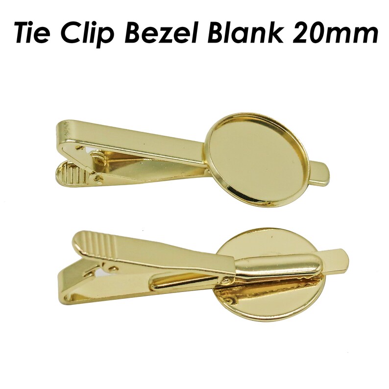 20mm Bezel Tie Clip Blank, Round Tie Clip Bezel for Custom Jewelry Making, Tie Clip Bars Tack Clasps for Men 14K Gold
