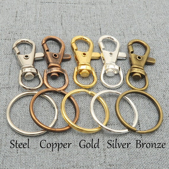 AlwaysBestQuality 10 x Key Chain Supplies, Swivel Clasp, Key Clip, Big Lobster Clasp, Snap Clip Hook, Key Ring, Split Rings - Silver, Bronze, Copper, Steel