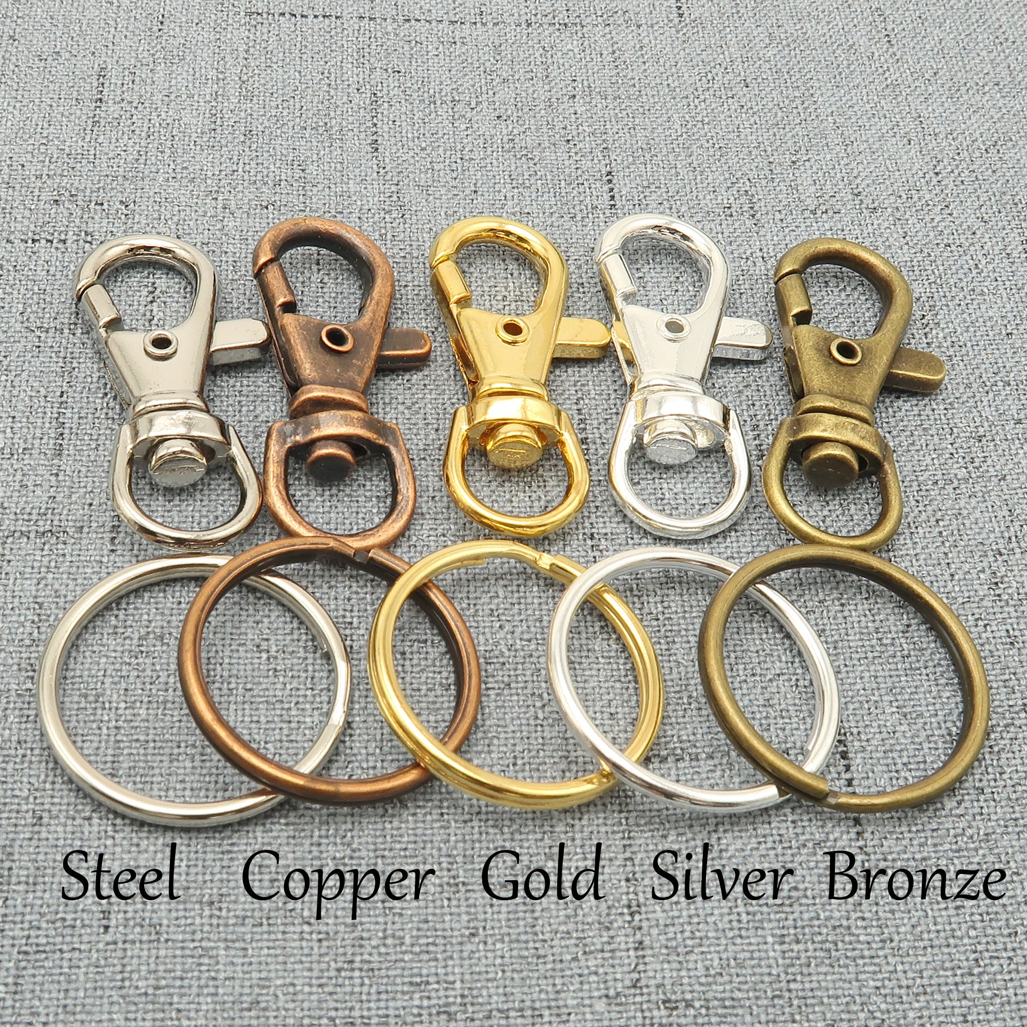 50X D Snap Hook Keychain Rings Bulk with Open Jump Ring