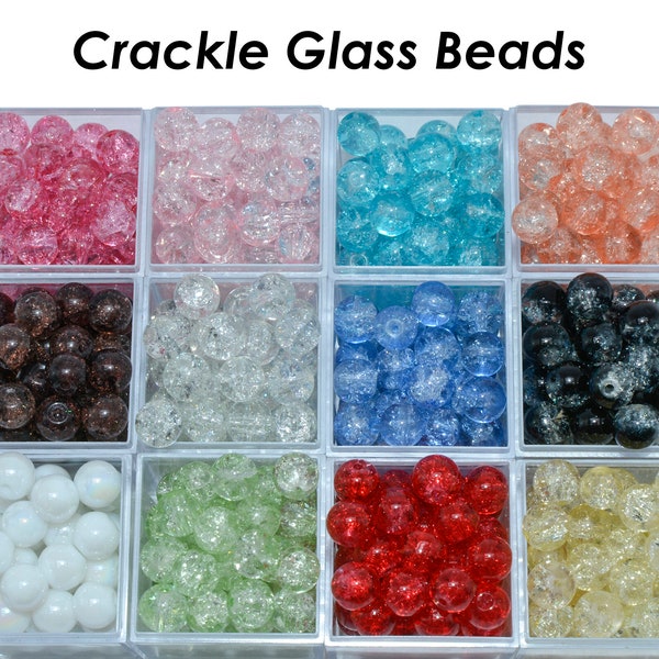 50 PCS - 8mm Crackle Beads, Crackle Glass Beads, Round Crackled Beads, Sparkling Beads for Bracelet Necklace DIY Jewelry Making