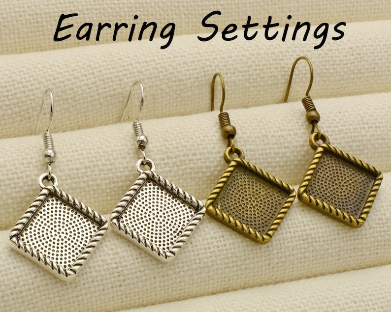 Rope Trim Charm Earring Base 20 pcs Square Earring Blanks Diamond shape 12mm Earring Bezel Setting