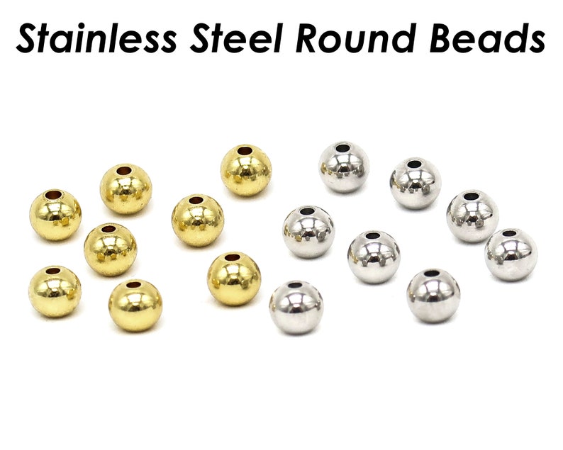 100 x perles en acier inoxydable or argent, perles d'espacement en acier inoxydable en gros sans ternissement, perles rondes lisses sans couture pour la fabrication de bijoux image 10