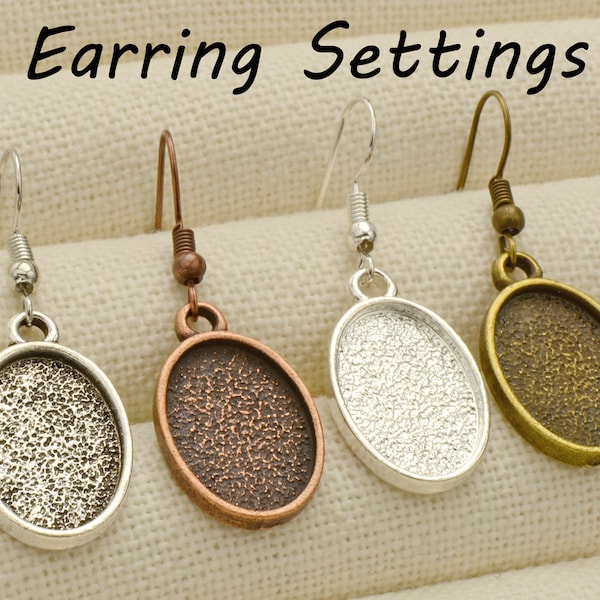 20 pcs - Oval Earring Tray 10x14mm, 13x18mm - Silver/Brozne/Copper Earring Setting Charm, Earring Bezel Blanks, Earring Bezels Earring Bases