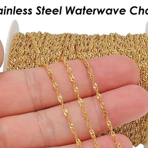 Waterwave Chain Stainless Steel Chain by Inch Foot Length Spool, Water Wave Chain Bulk Chain Gold Silver for Jewelry Making