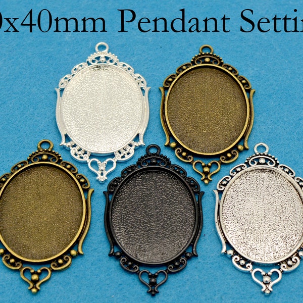 30x40mm Oval Pendant Setting, Filigree Flower 30x40mm Bezel Setting Pendant Tray, Big Cameo Setting pour Cabochon ou fabrication de bijoux en résine