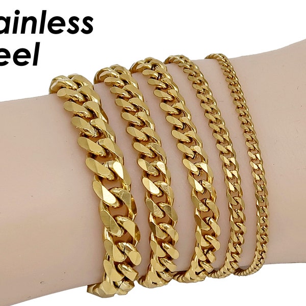 Stainless Steel Cuban Bracelet for Men Women, Cuban Link Bracelet, Curb Chain Cuban Chain Necklace Gold Silver, Gift Jewelry for Him or Her