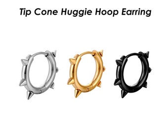 Tip Cone Huggie Hoop Earrings Gold Silver Black, Hypoallergenic Stainless Steel Huggie Earring Hoops for Men or Women